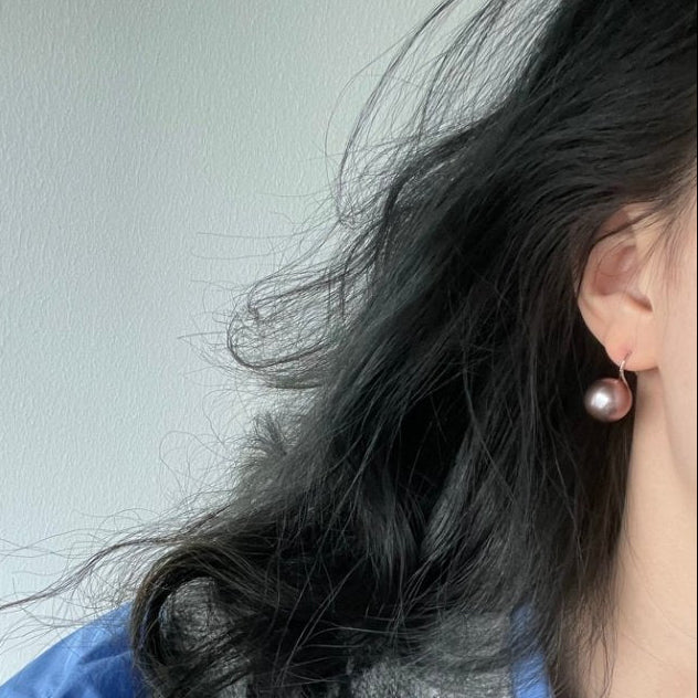 Pearls Aura Edison Pearl Drop Earrings – Platinum Plated Sterling Silver | Mirror-Finish Lavender Glow