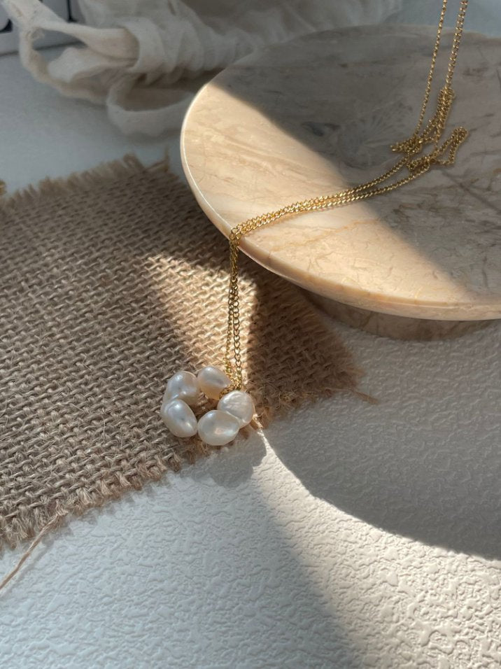 Pearls Aura Floral Baroque Pearl Necklace – 14K Gold Filled | Organic Elegance Design (45cm)