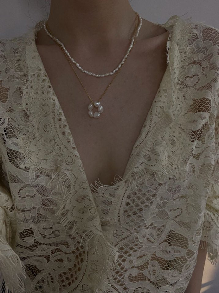 Pearls Aura Floral Baroque Pearl Necklace – 14K Gold Filled | Organic Elegance Design (45cm)