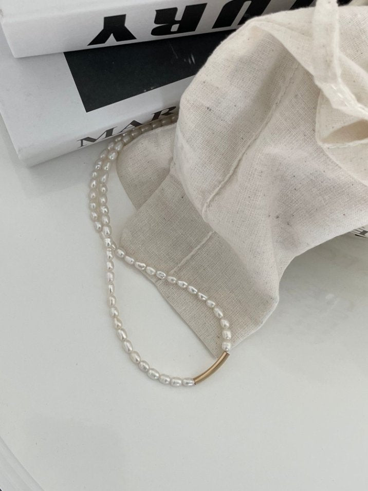 Pearls Aura Golden Smile Pearl Necklace – 14K Gold Filled | Minimalist Freshwater Pearl Design (38cm + 5cm)