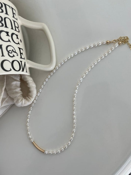 Pearls Aura Golden Smile Pearl Necklace – 14K Gold Filled | Minimalist Freshwater Pearl Design (38cm + 5cm)