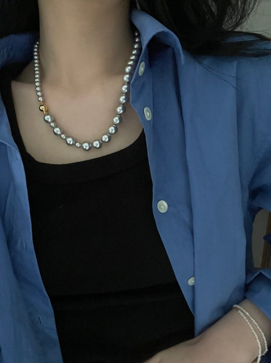 Pearls Aura Gray Swarovski Pearl Necklace – 14K Gold Filled or 925 Sterling Silver Magnetic Clasp