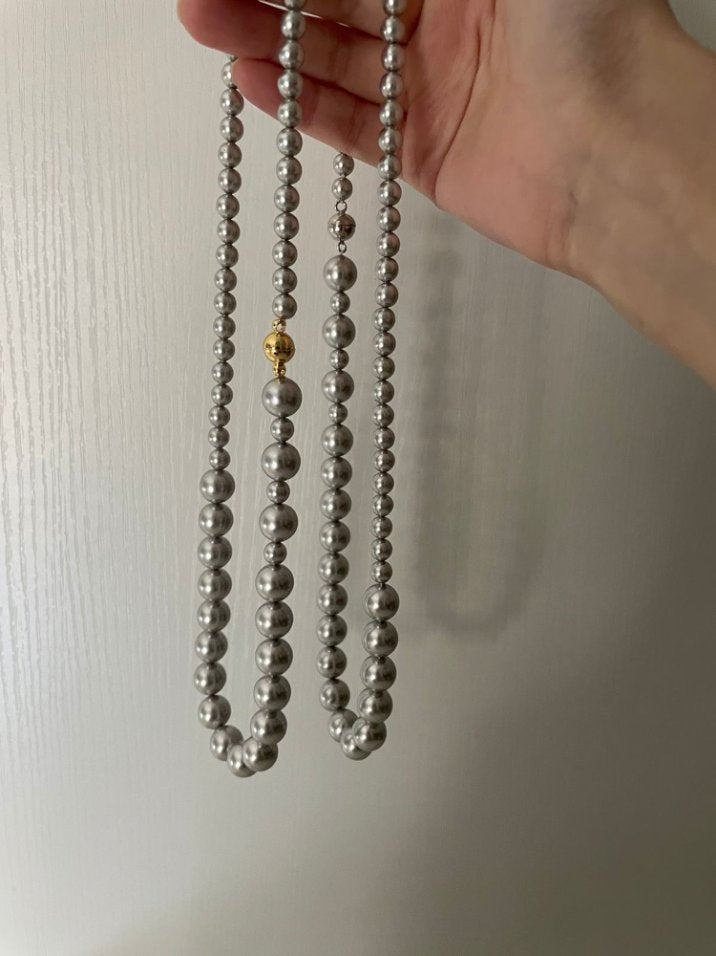 Pearls Aura Gray Swarovski Pearl Necklace – 14K Gold Filled or 925 Sterling Silver Magnetic Clasp