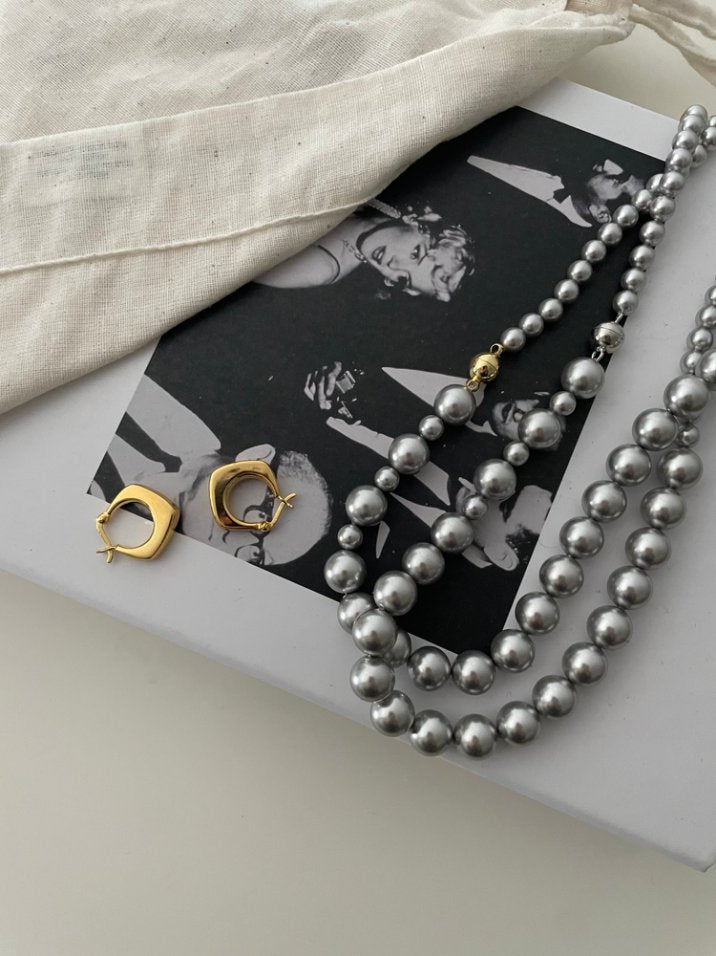 Pearls Aura Gray Swarovski Pearl Necklace – 14K Gold Filled or 925 Sterling Silver Magnetic Clasp