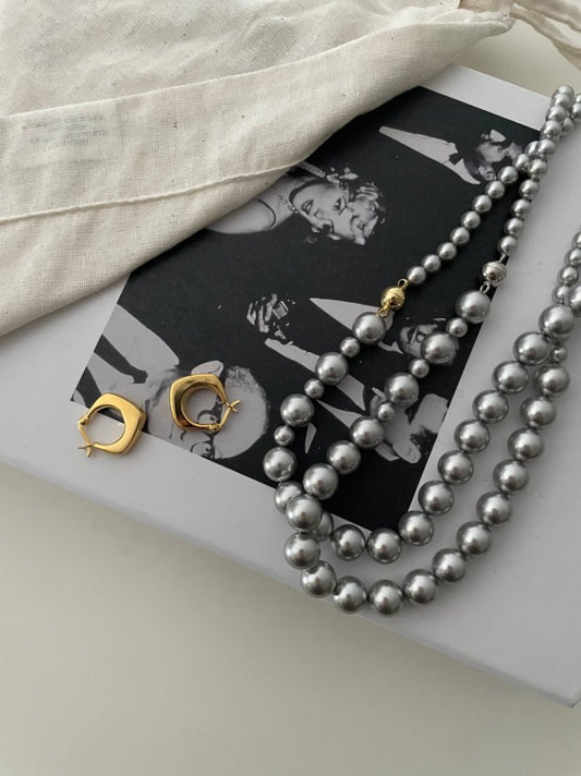 Pearls Aura Gray Swarovski Pearl Necklace – 14K Gold Filled or 925 Sterling Silver Magnetic Clasp