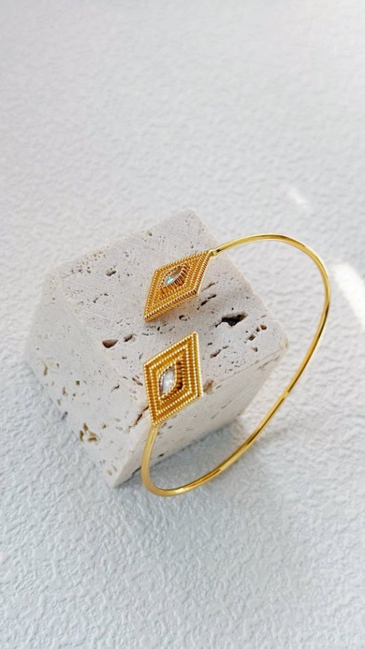 Pearls Aura Greek Eye Bracelet – 18K Gold Vermeil on Sterling Silver | Elegant Symbolic Bangle