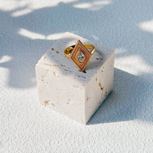 Pearls Aura Greek Eye Ring – 18K Gold Plated Silver | Vintage Luxe Protection Charm