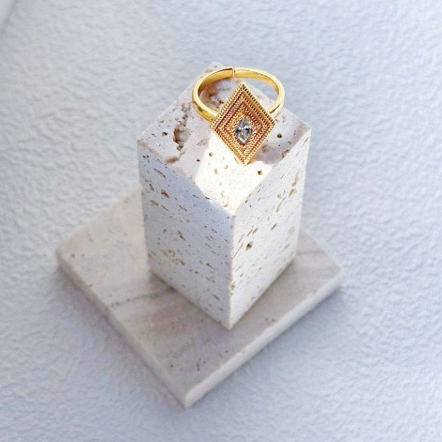 Pearls Aura Greek Eye Ring – 18K Gold Plated Silver | Vintage Luxe Protection Charm