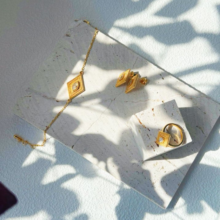 Pearls Aura Greek Eye Ring – 18K Gold Plated Silver | Vintage Luxe Protection Charm