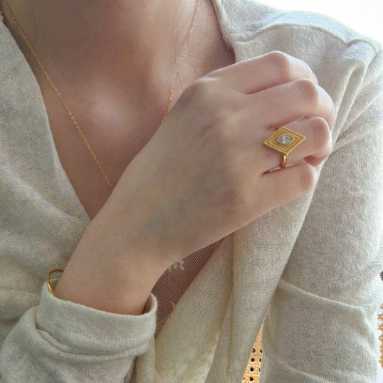 Pearls Aura Greek Eye Ring – 18K Gold Plated Silver | Vintage Luxe Protection Charm