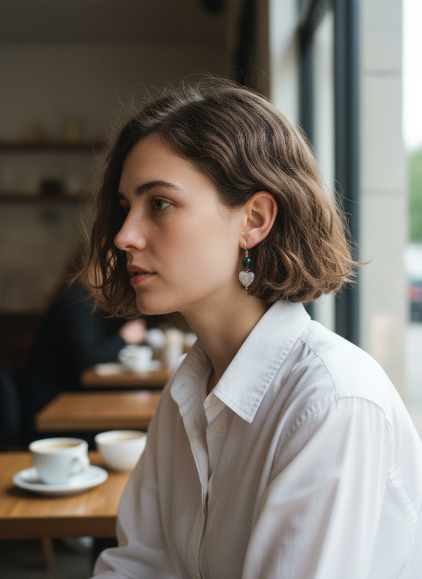 Pearls Aura Green Agate & Baroque Heart Pearl Earrings – Sterling Silver | Elegant Natural Gem Dangle