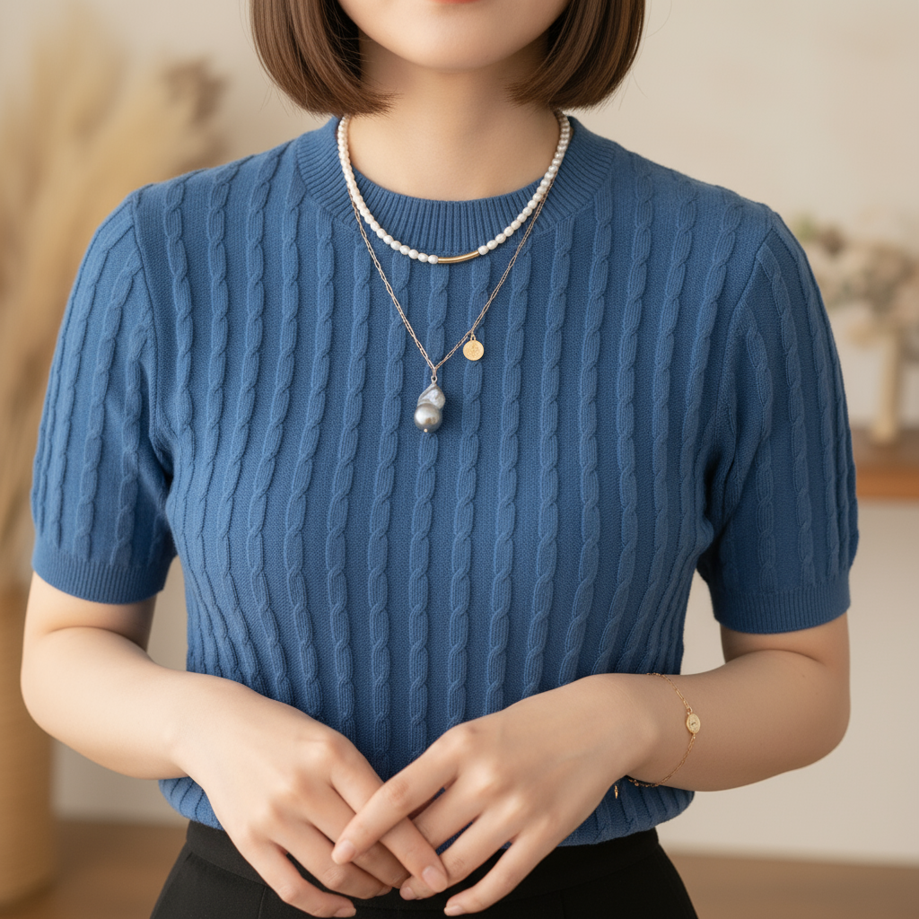 Pearls Aura Grey Baroque Pearl Coin Necklace – 14K Gold Filled | Elegant Statement Chain (46cm)