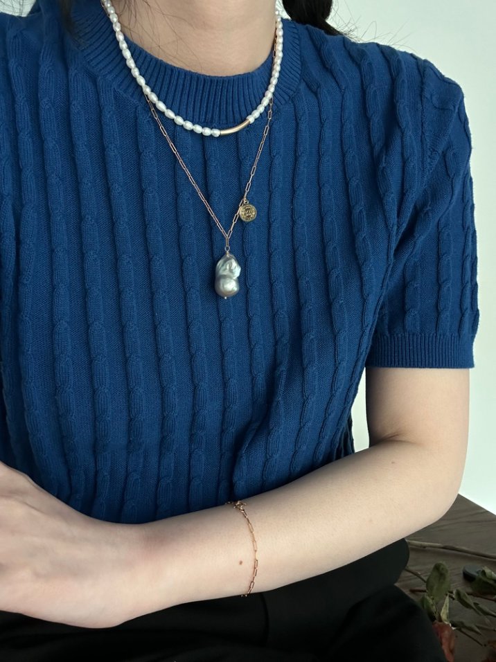 Pearls Aura Grey Baroque Pearl Coin Necklace – 14K Gold Filled | Elegant Statement Chain (46cm)