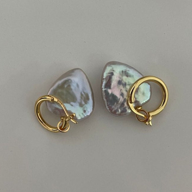 Pearls Aura Heart Baroque Pearl Earrings – 18K Gold Plated on Sterling Silver | Romantic Statement Hoops