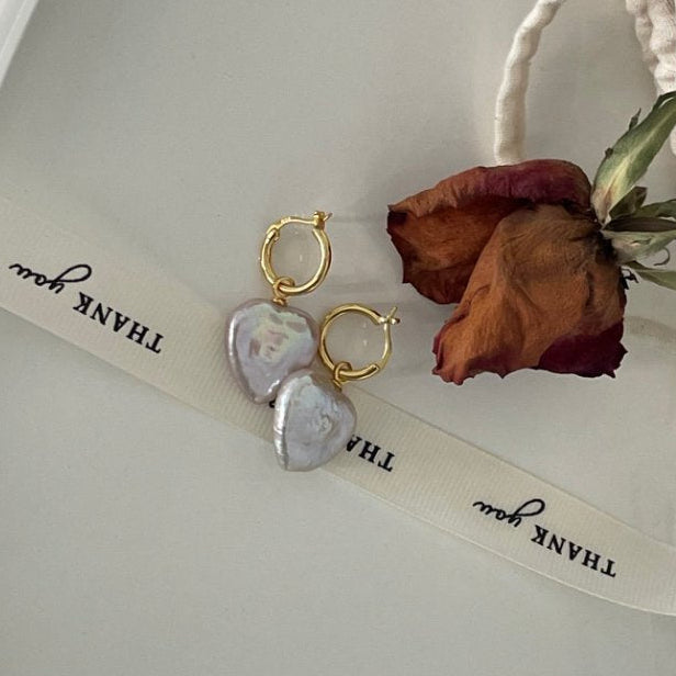 Pearls Aura Heart Baroque Pearl Earrings – 18K Gold Plated on Sterling Silver | Romantic Statement Hoops