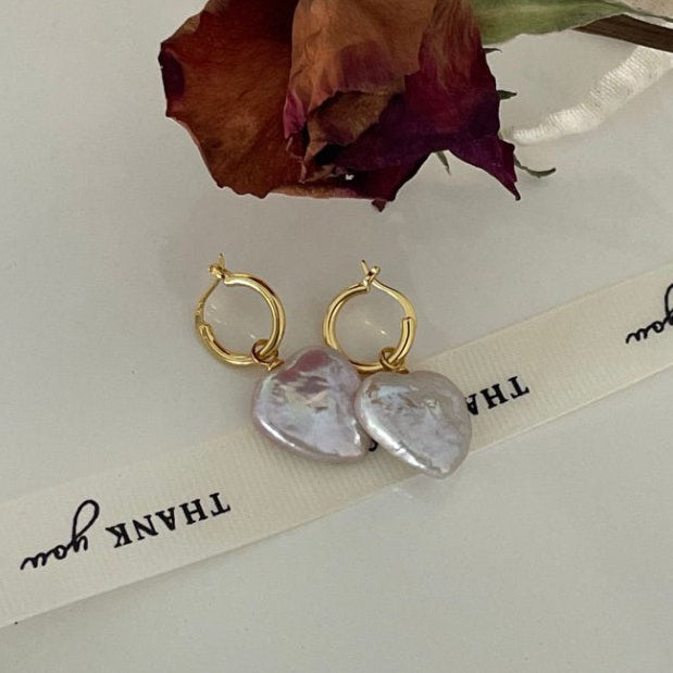 Pearls Aura Heart Baroque Pearl Earrings – 18K Gold Plated on Sterling Silver | Romantic Statement Hoops