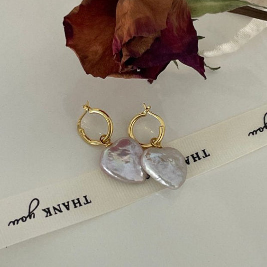 Pearls Aura Heart Baroque Pearl Earrings – 18K Gold Plated on Sterling Silver | Romantic Statement Hoops
