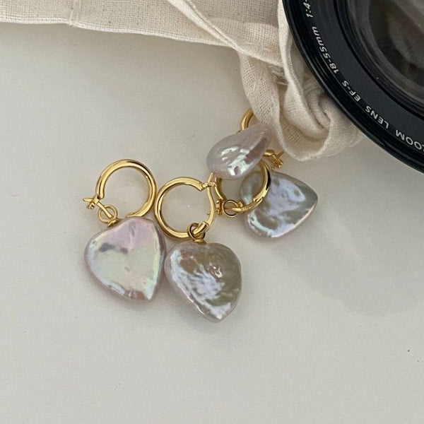 Pearls Aura Heart Baroque Pearl Earrings – 18K Gold Plated on Sterling Silver | Romantic Statement Hoops