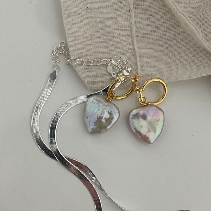 Pearls Aura Heart Baroque Pearl Earrings – 18K Gold Plated on Sterling Silver | Romantic Statement Hoops