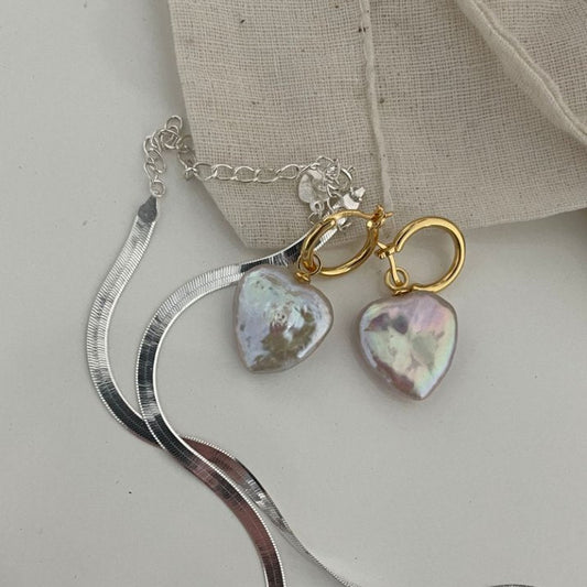 Pearls Aura Heart Baroque Pearl Earrings – 18K Gold Plated on Sterling Silver | Romantic Statement Hoops