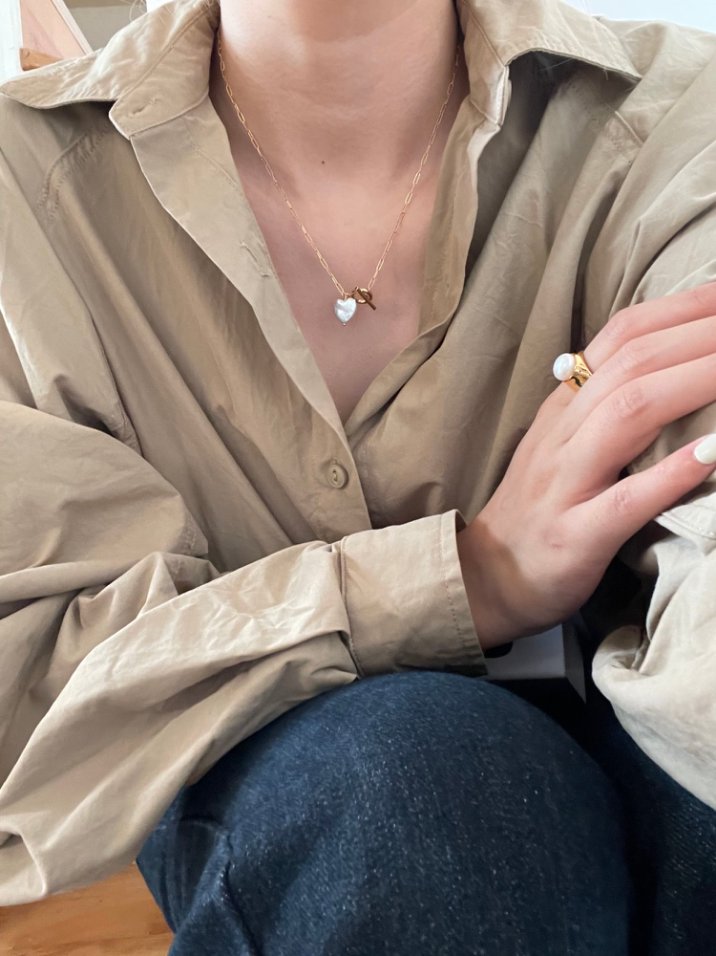 Pearls Aura Heart Baroque Pearl Necklace – 14K Gold Filled Toggle Chain | Romantic Handmade Jewelry (45cm)