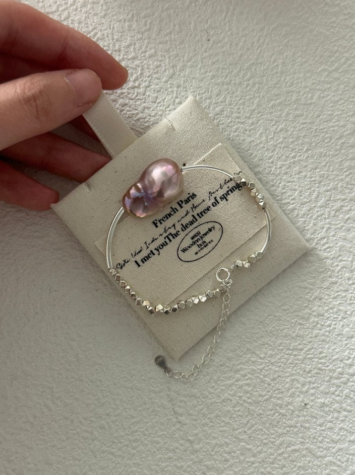 Pearls Aura Iridescent Baroque Silver Bead Bracelet – 925 Sterling Silver | Elegant Aurora Glow (14+5cm Adjustable)