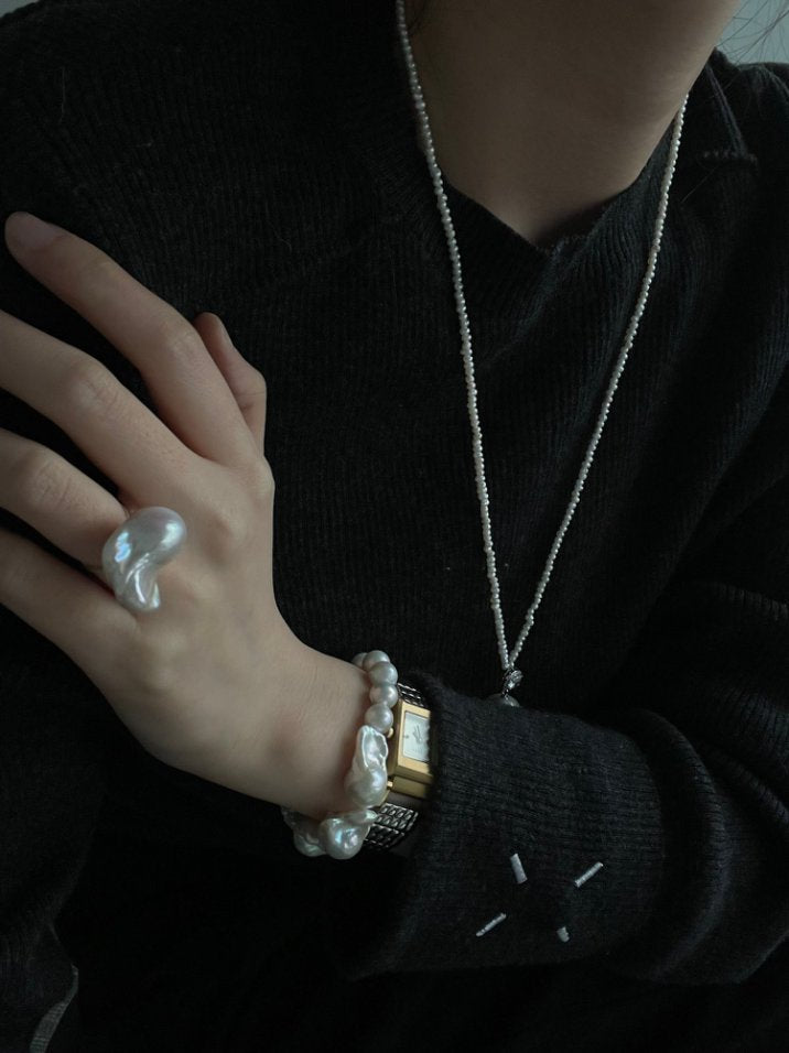 Pearls Aura Large Baroque Bead Bracelet – Natural Irregular Pearls | Elegant Statement Design