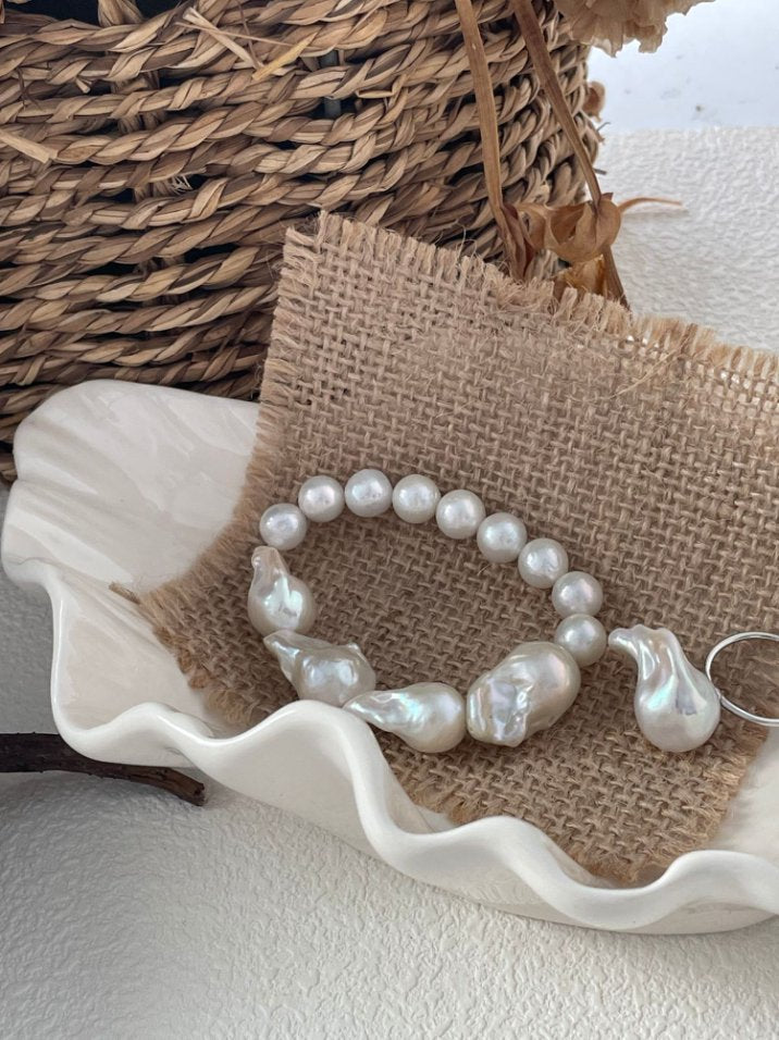 Pearls Aura Large Baroque Bead Bracelet – Natural Irregular Pearls | Elegant Statement Design