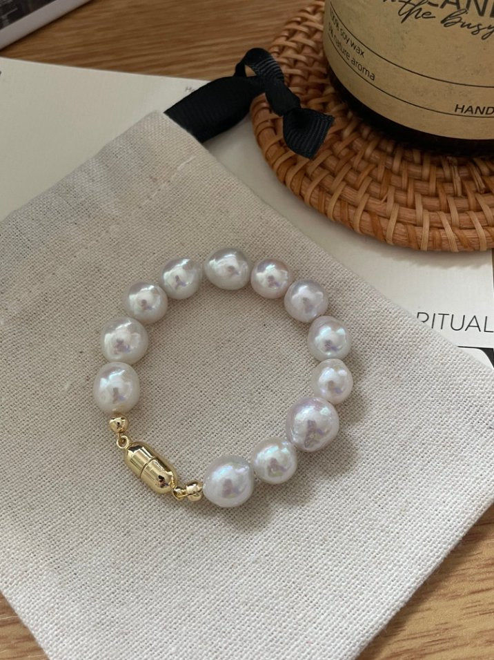 Pearls Aura Natural Pearl Bracelet – 14K Gold Plated | Timeless Elegance (10–11mm)