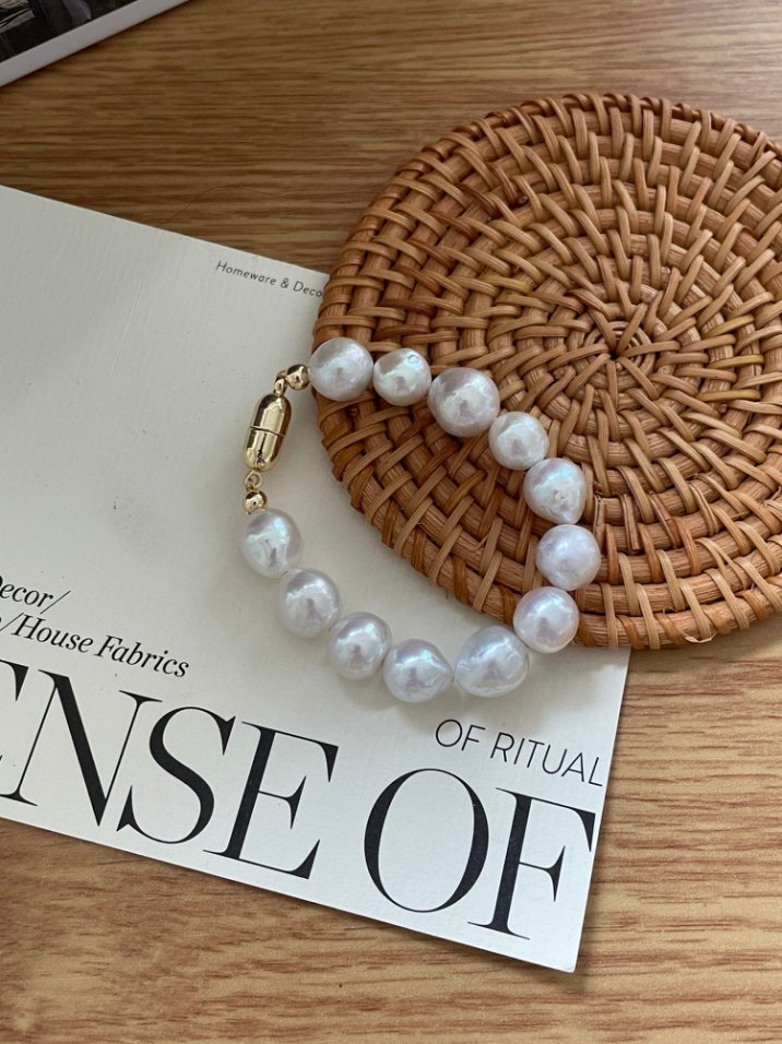 Pearls Aura Natural Pearl Bracelet – 14K Gold Plated | Timeless Elegance (10–11mm)