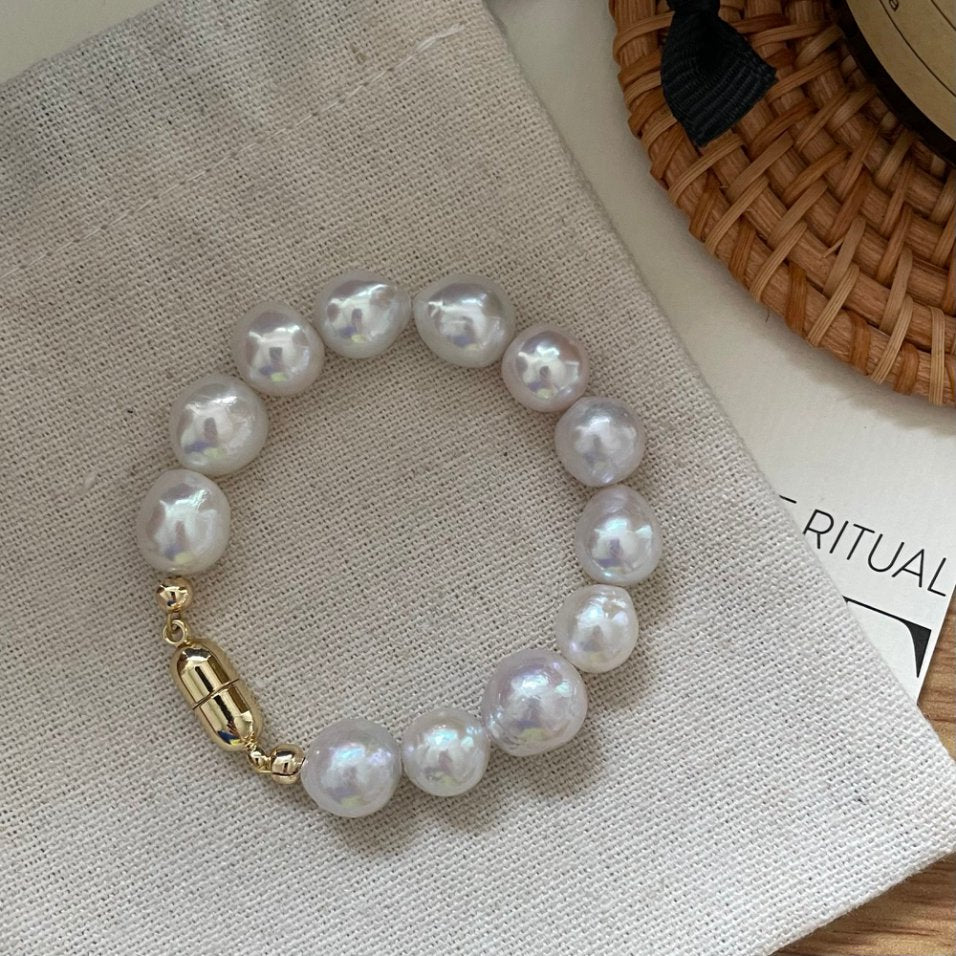 Pearls Aura Natural Pearl Bracelet – 14K Gold Plated | Timeless Elegance (10–11mm)