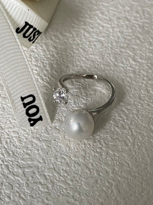 Pearls Aura Open Pearl Ring – 925 Sterling Silver | Adjustable Design with Natural Pearl (8–9mm)
