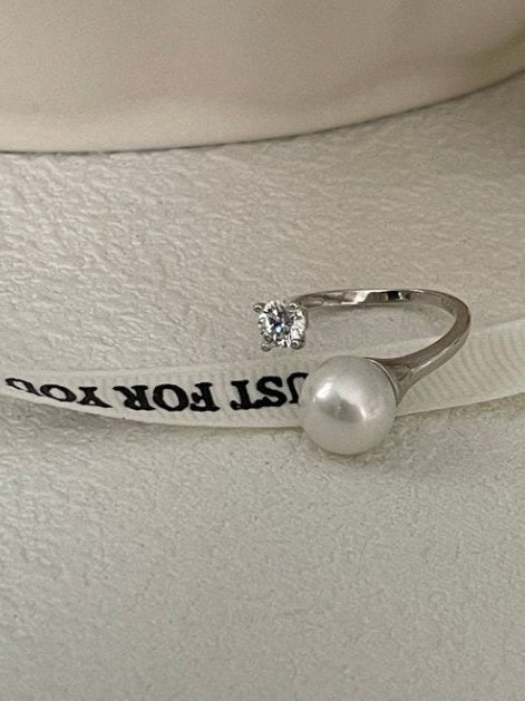 Pearls Aura Open Pearl Ring – 925 Sterling Silver | Adjustable Design with Natural Pearl (8–9mm)