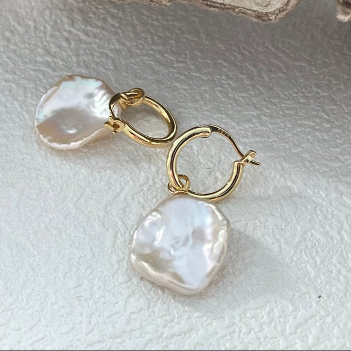Pearls Aura Petal Baroque Pearl Earrings – 18K Gold Plated Sterling Silver | Minimalist Natural Elegance