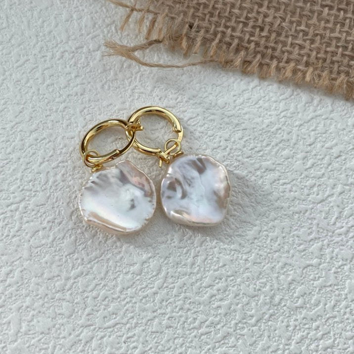 Pearls Aura Petal Baroque Pearl Earrings – 18K Gold Plated Sterling Silver | Minimalist Natural Elegance
