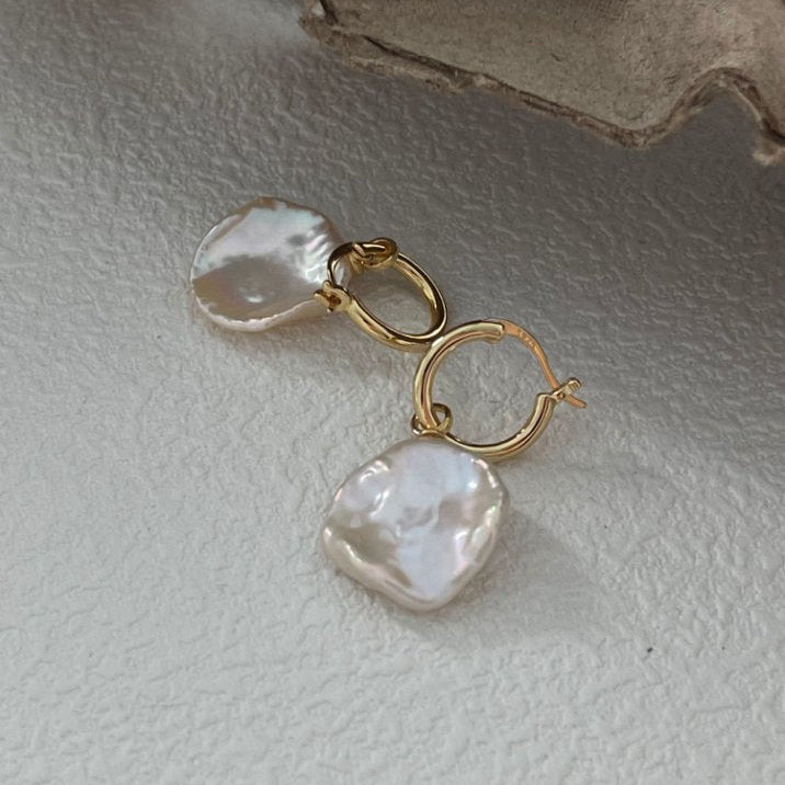 Pearls Aura Petal Baroque Pearl Earrings – 18K Gold Plated Sterling Silver | Minimalist Natural Elegance
