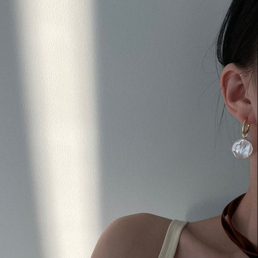 Pearls Aura Petal Baroque Pearl Earrings – 18K Gold Plated Sterling Silver | Minimalist Natural Elegance