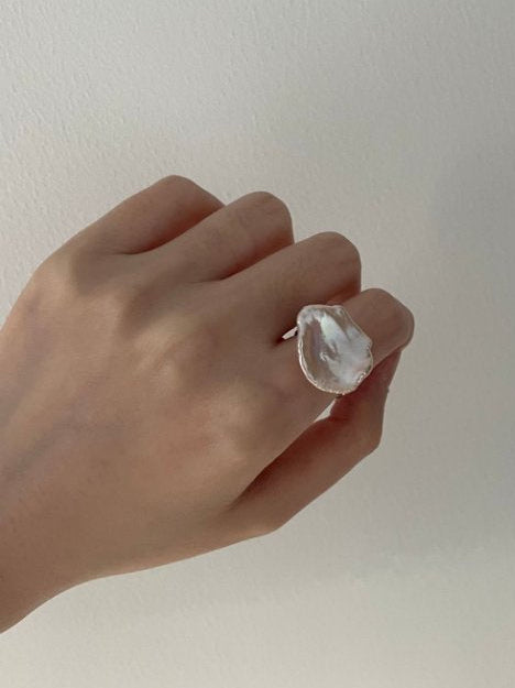Pearls Aura Petal Open Ring – 925 Sterling Silver | Irregular Natural Elegance