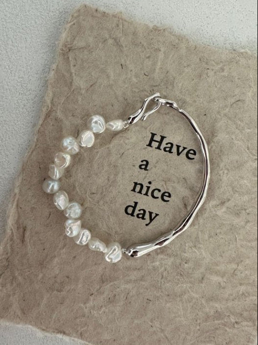 Pearls Aura Petal Pearl Bracelet – Platinum Plated Silver | Elegant Irregular Design (≤16cm)