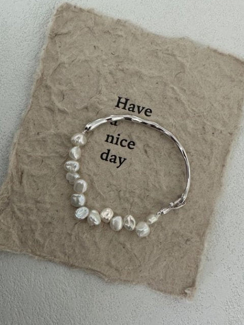 Pearls Aura Petal Pearl Bracelet – Platinum Plated Silver | Elegant Irregular Design (≤16cm)