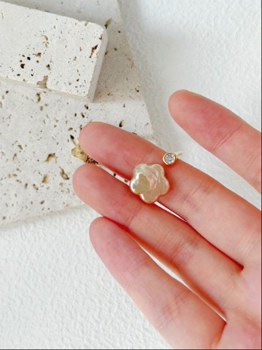 Pearls Aura Plum Blossom Pearl Ring – 14K Gold Filled & Sterling Silver | Elegant Baroque Flower Design