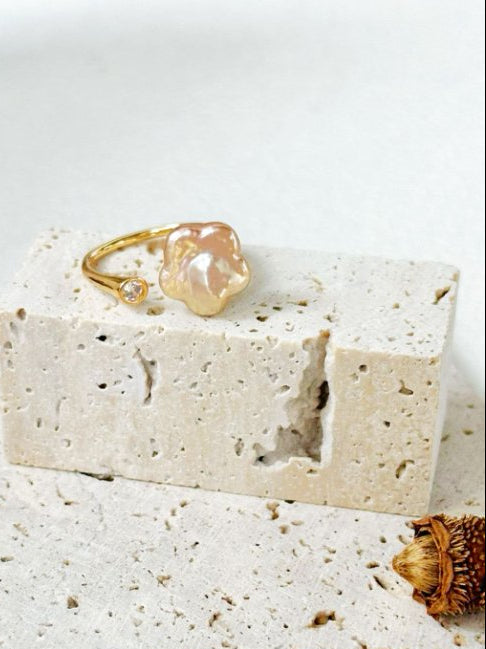 Pearls Aura Plum Blossom Pearl Ring – 14K Gold Filled & Sterling Silver | Elegant Baroque Flower Design