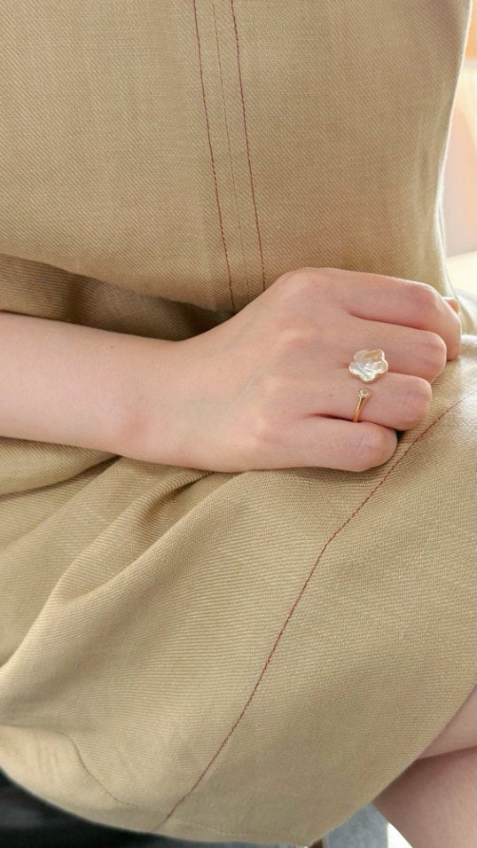 Pearls Aura Plum Blossom Pearl Ring – 14K Gold Filled & Sterling Silver | Elegant Baroque Flower Design