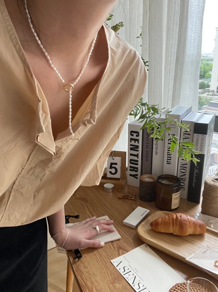 Pearls Aura Rice Pearl Toggle Necklace – 14K Gold Filled | Minimalist Everyday Elegance (42cm)