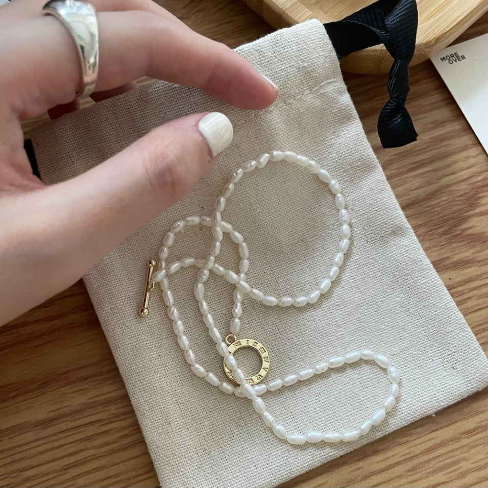 Pearls Aura Rice Pearl Toggle Necklace – 14K Gold Filled | Minimalist Everyday Elegance (42cm)