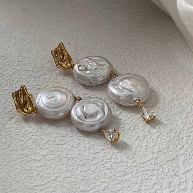 Pearls Aura Roman Holiday Double Pearl Earrings – 14K Gold Plated Sterling Silver | Elegant Statement Dangle