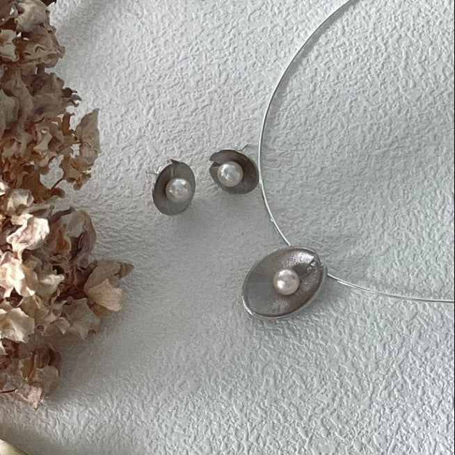 Pearls Aura Shell Pearl Stud Earrings – 925 Sterling Silver | Minimalist Ocean-Inspired Elegance