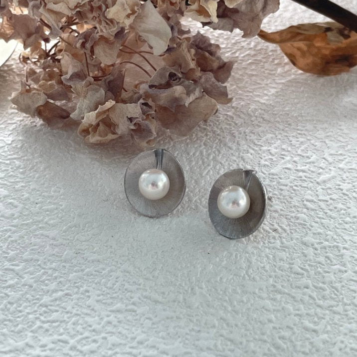 Pearls Aura Shell Pearl Stud Earrings – 925 Sterling Silver | Minimalist Ocean-Inspired Elegance