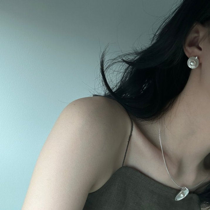 Pearls Aura Shell Pearl Stud Earrings – 925 Sterling Silver | Minimalist Ocean-Inspired Elegance