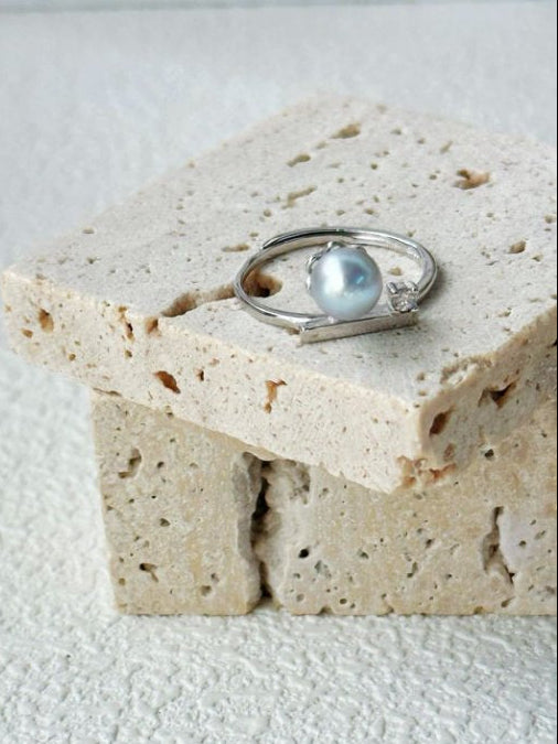 Pearls Aura Square Sugar Pearl Ring – 925 Sterling Silver | Minimalist Modern Elegance
